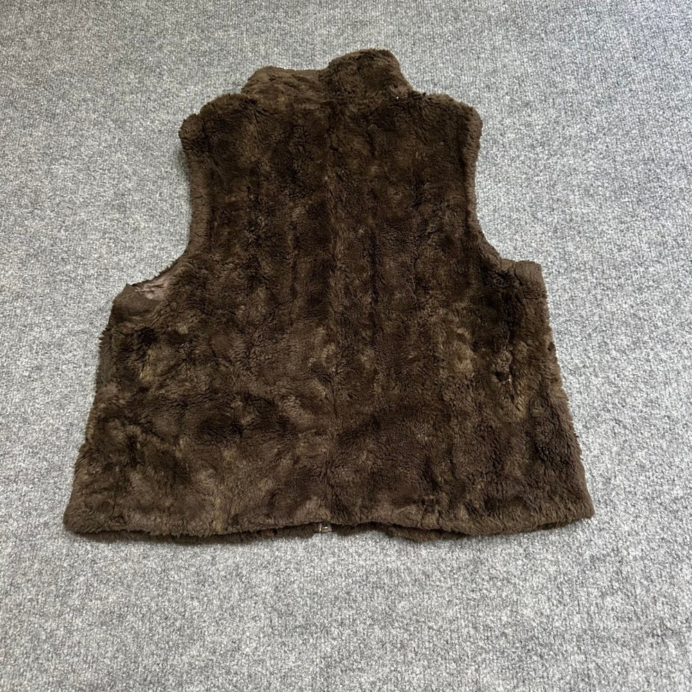 Express Vest Womens Size L Brown Faux Fur Full Zip Mock Neck Soft Cozy Pockets